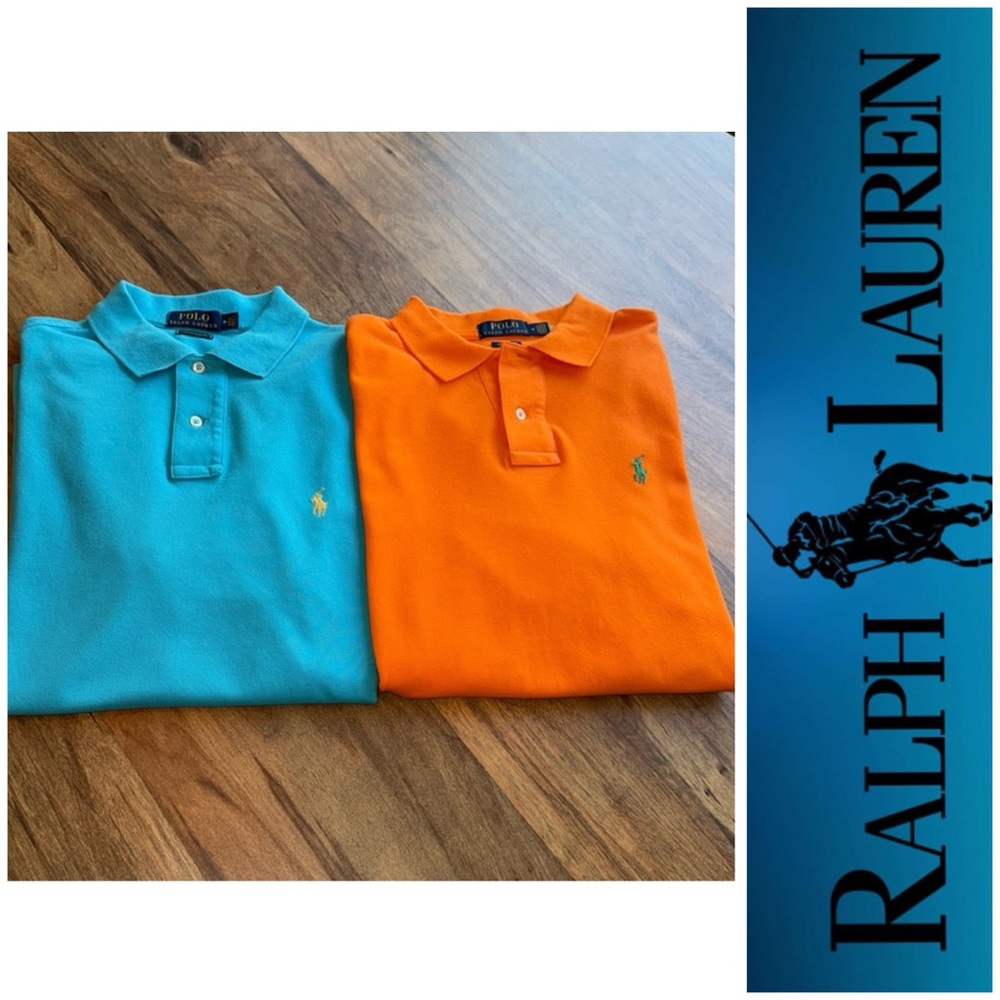 Set of Two Men’s Polos by Ralph Lauren Aqua Blue and Orange Polo Shirt